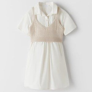 Zara Kids shirt dress with cropped knit vest top set size girls 13-14